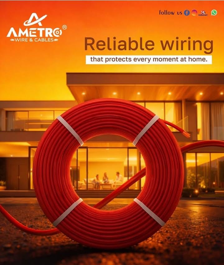 Coiled red Ametro cable representing reliable wiring that protects every moment at home